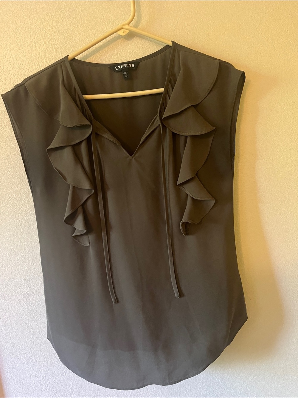 Express Olive Ruffle Tie V-Neck Blouse